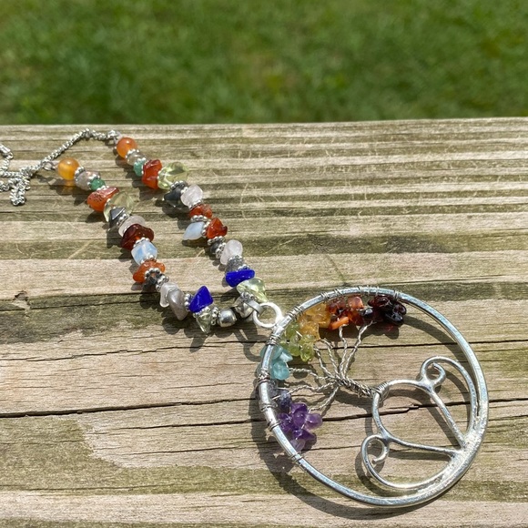 Genuine gemstone tree of life chakra necklace long 30” chain - Picture 11 of 12